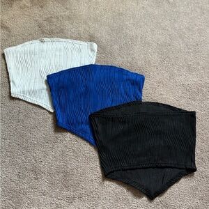 Elegant Women's Ribbed Crop Tops - Black, Blue, and White